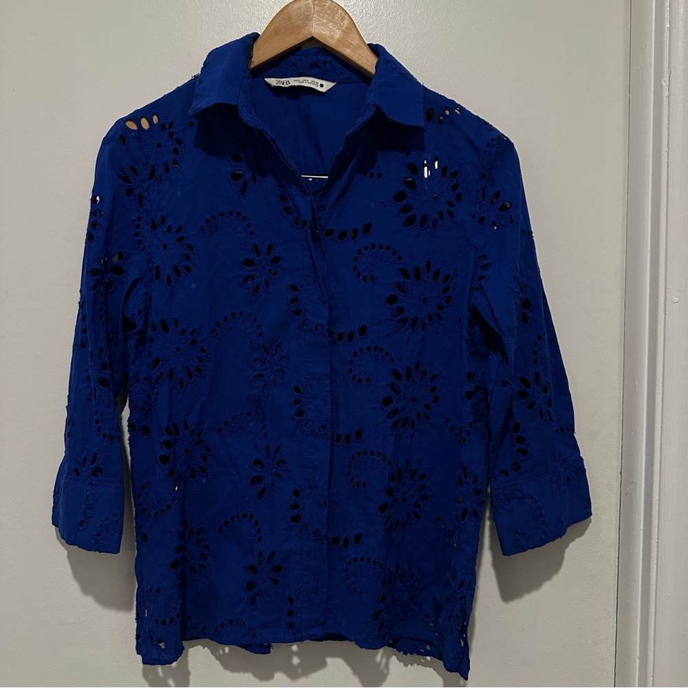 ZARA EMBROIDERED‎ POPLIN SHIRT ZW COLLECTION Size small